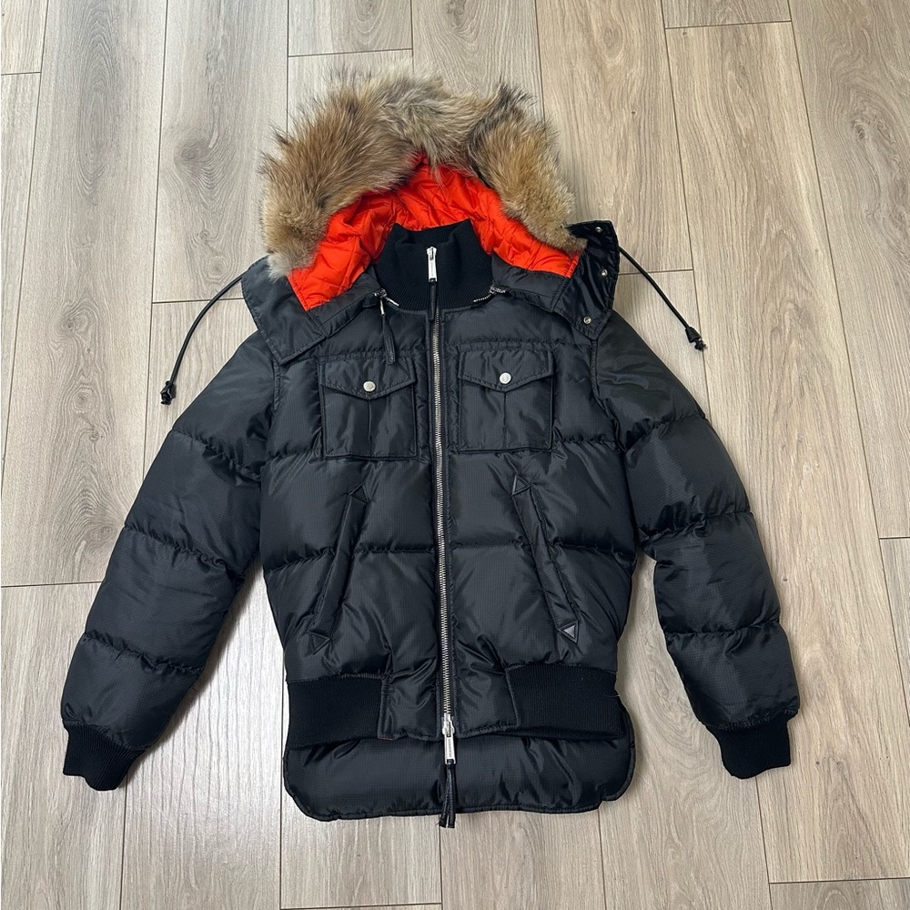 DSQUARED2 Black and Orange Puffer Jacket Insulated Quilted Design